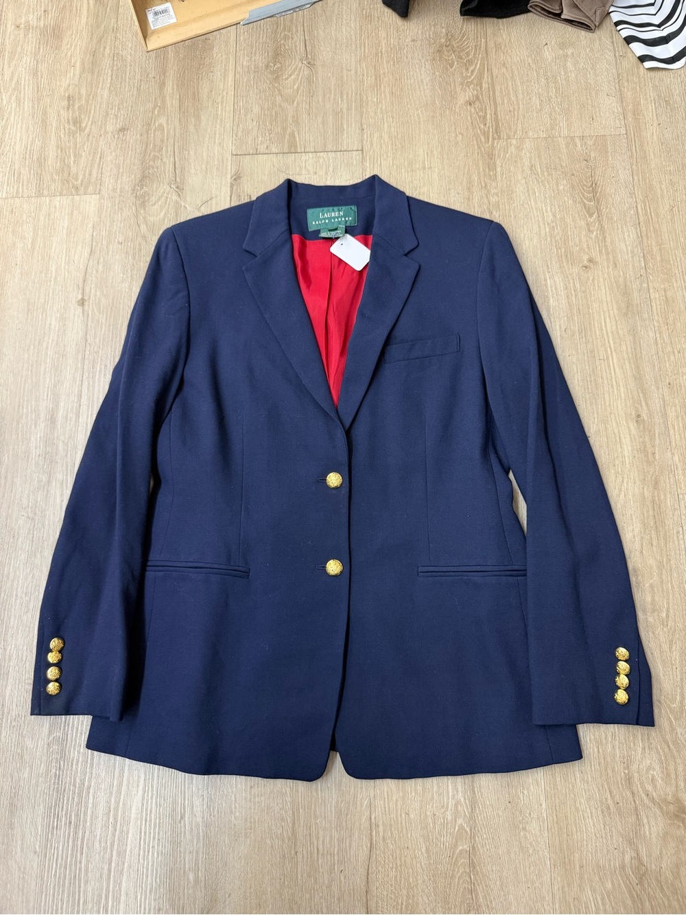 Lauren Ralph Lauren Navy Viscose Wool Crested Blazer Jacket Gold Button Size 10
